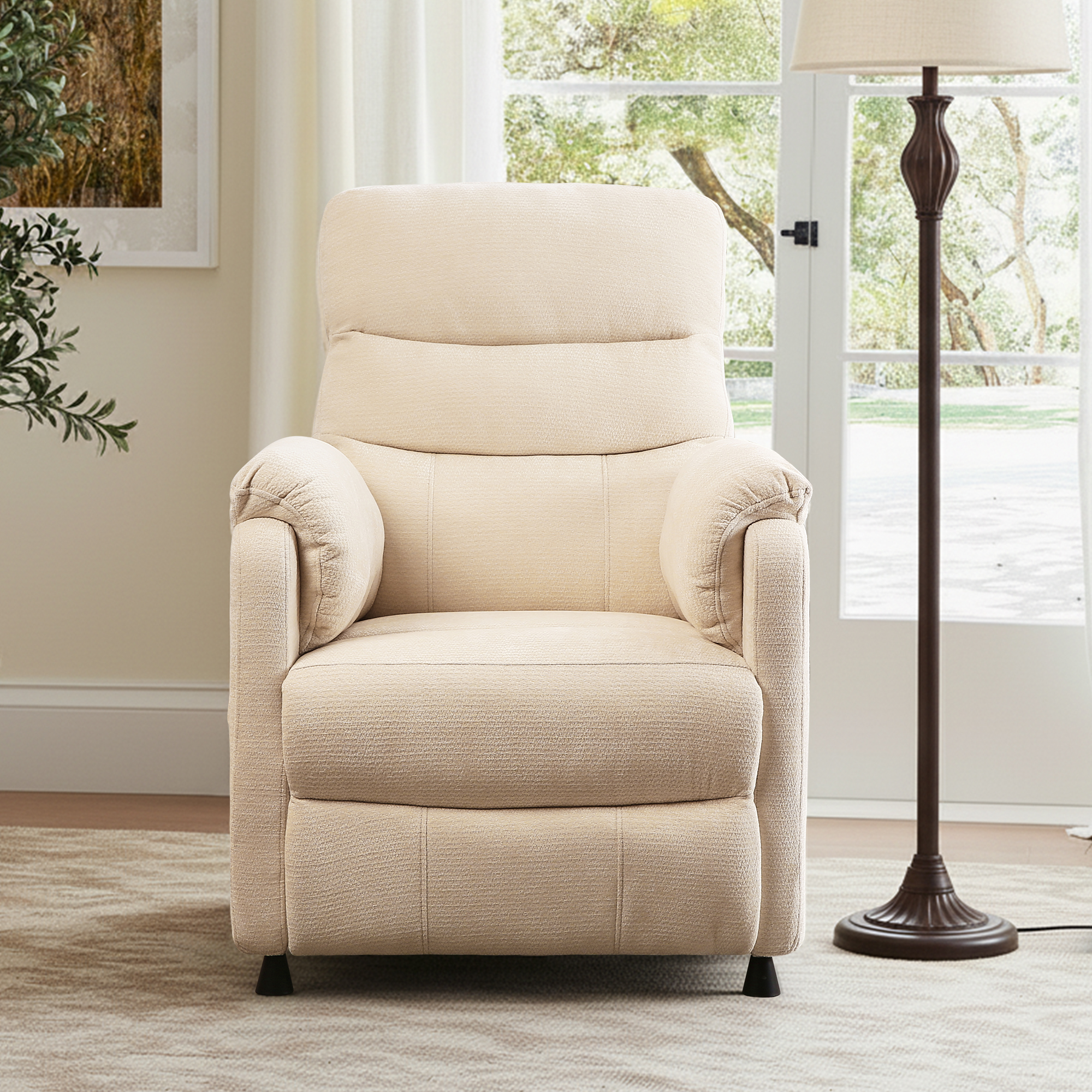 Miniyam Electric Recliner in White with 7-Zone Support & Silent Motor, Wired Remote & Plush Padding for Modern Living Room