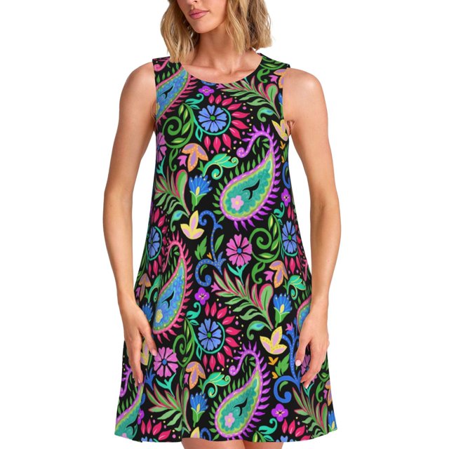 Disketp Watercolor Floral Paisley para Vestido sin Mangas para Mujeres, Vestidos de Verano para Mujeres, Casual y Holgado para la Playa
