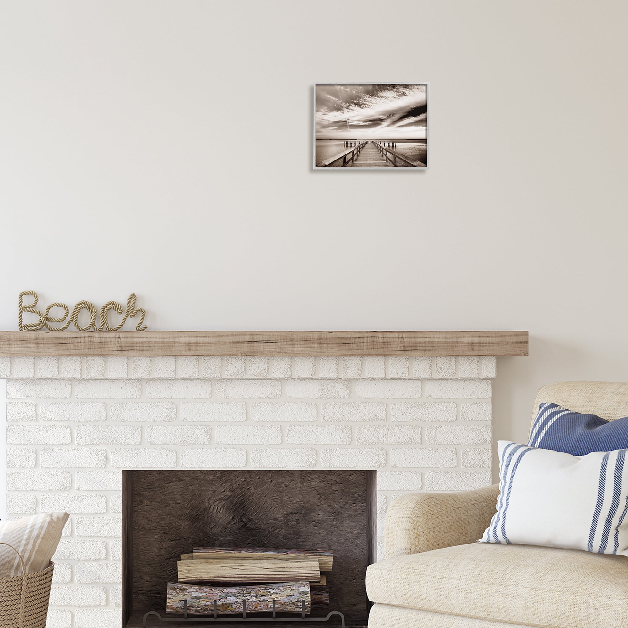 Stupell Industries Dock with Cloudy Sky Landscape Photography Gray Framed Art Print Wall Art, 14 x 11