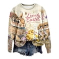 thumbnail image 7 of Women's Casual Rabbit Easter Print Round Neck Long Sleeve Hoodless Sweatshirt Top Beige L, 7 of 7