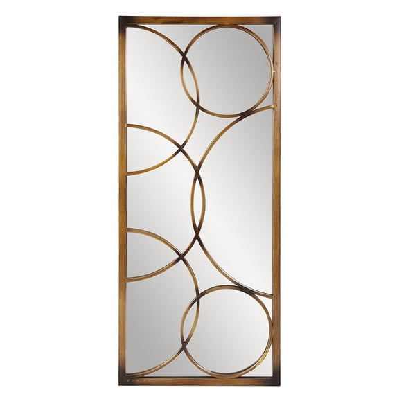 Tyler Dillon Rectangular Metal Framed Bronze Wall Mirror with Circular Overlays - Brushed Bronze