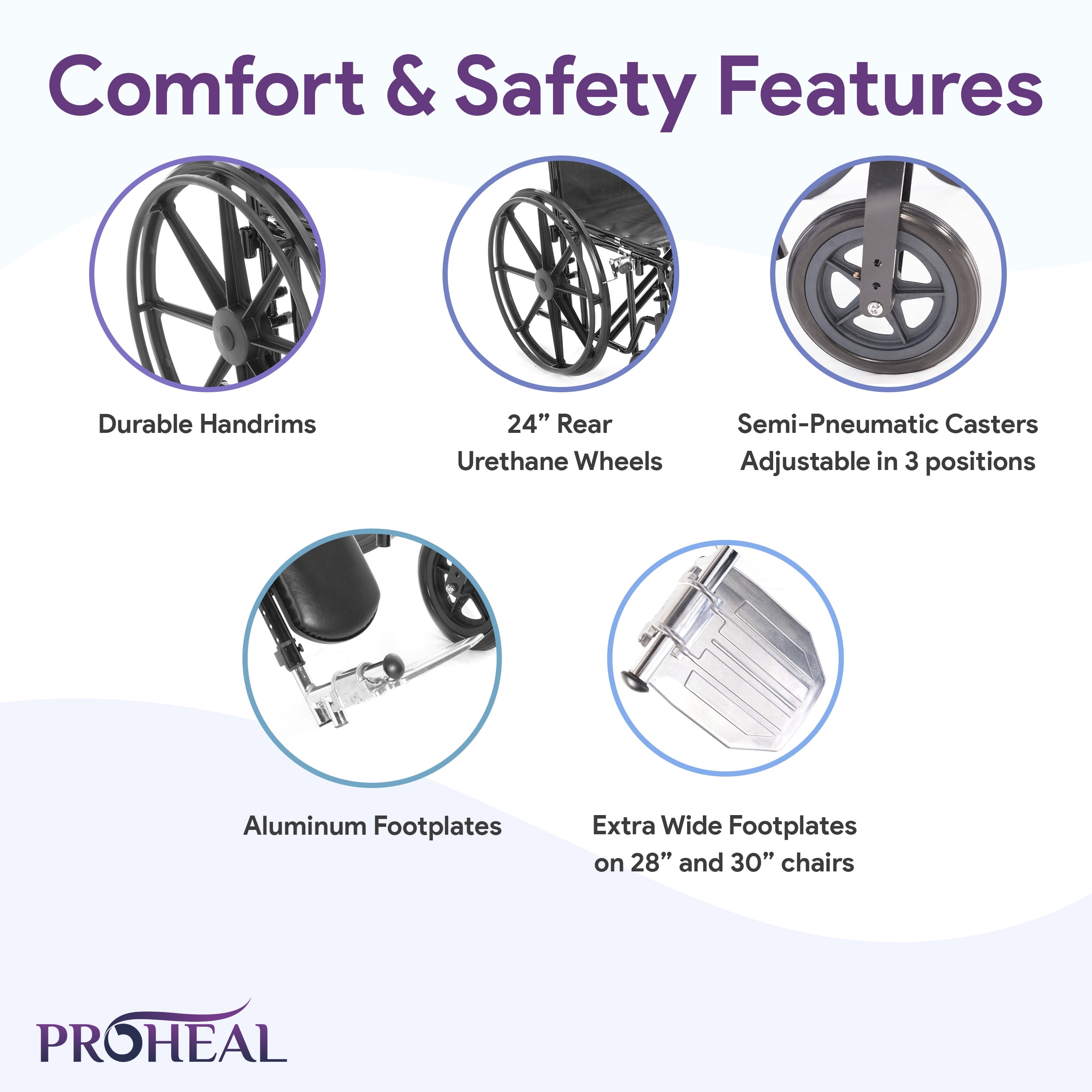 ProHeal Deluxe Ultra Wide Bariatric Wheelchair, 22" Wide Seat, Desk-Length Removable Arms, Elevating Leg Rests 500lb Cap