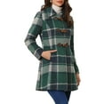 thumbnail image 4 of INSPIRE CHIC Women's Turn Down Collar Plaid Toggle Duffle Long Overcoat S Green, 4 of 5