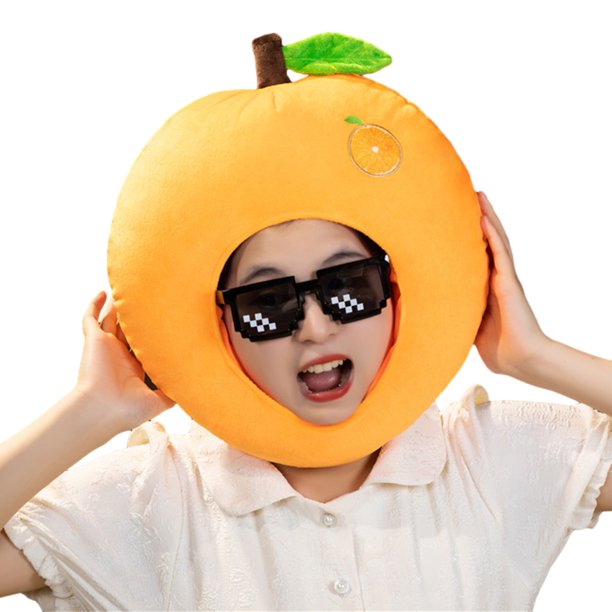 Capucha fotográfica con forma de fruta colorida y brillante, suave felpa, para la cabeza, con apertura para la cara, accesorio para fiesta de disfraces de celebridades de Internet