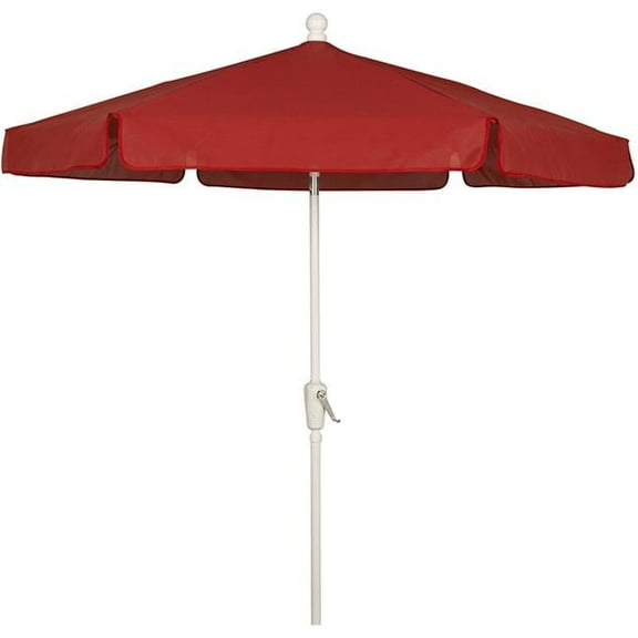 7.5 ft. 6 Rib Crank White Hex Garden Umbrella with Red Vinyl Coated Weave Canopy
