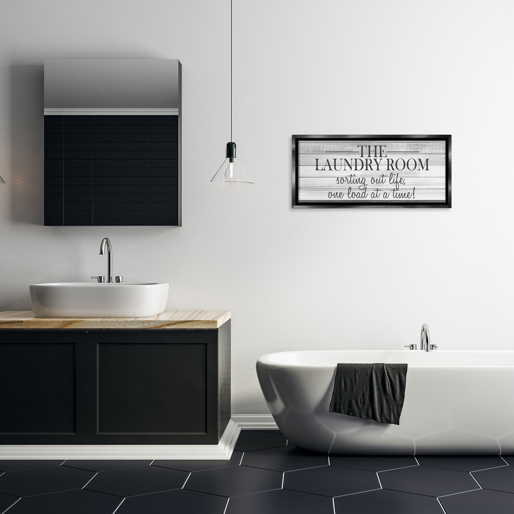 Stupell Industries Laundry Sorting Out Life Typography Painting Black Floater Framed Canvas Art Print Wall Art, 31 x 14