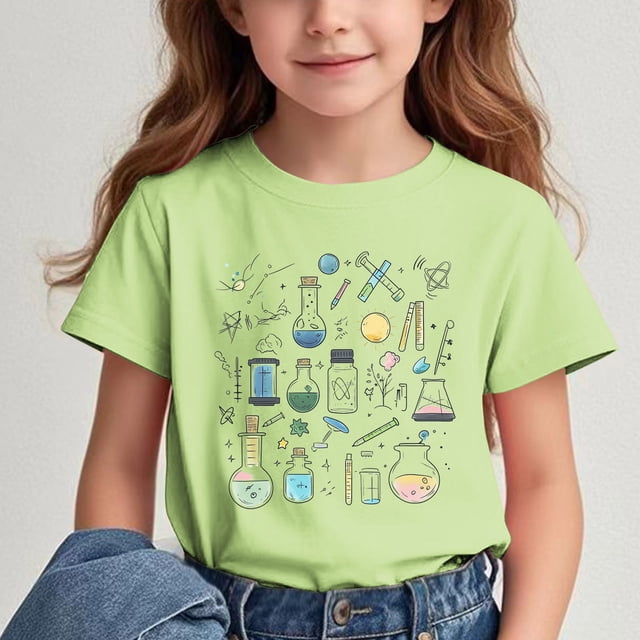hengsof T-Shirt Graphique Mignon pour Enfants, Manches Courtes Col Rond Chemise à la Mode pour Garçons et Filles, Rentrée des Classes Hauts Décontractés Confortables et Polyvalents Chandail