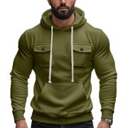 Lightweight Pullover Hoodie Men Drawstring Cargo Sweatshirt Winter Warm Solid Color Long Sleeve Hooded Sweatshirt with Pockets Men’s Fashion Hoodies Pullover