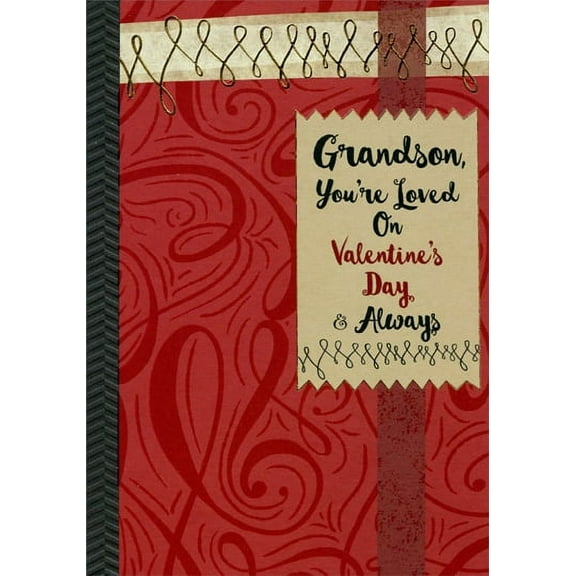 Designer Greetings Gold Foil Swirls and Maroon: Grandson Valentine's Day Card