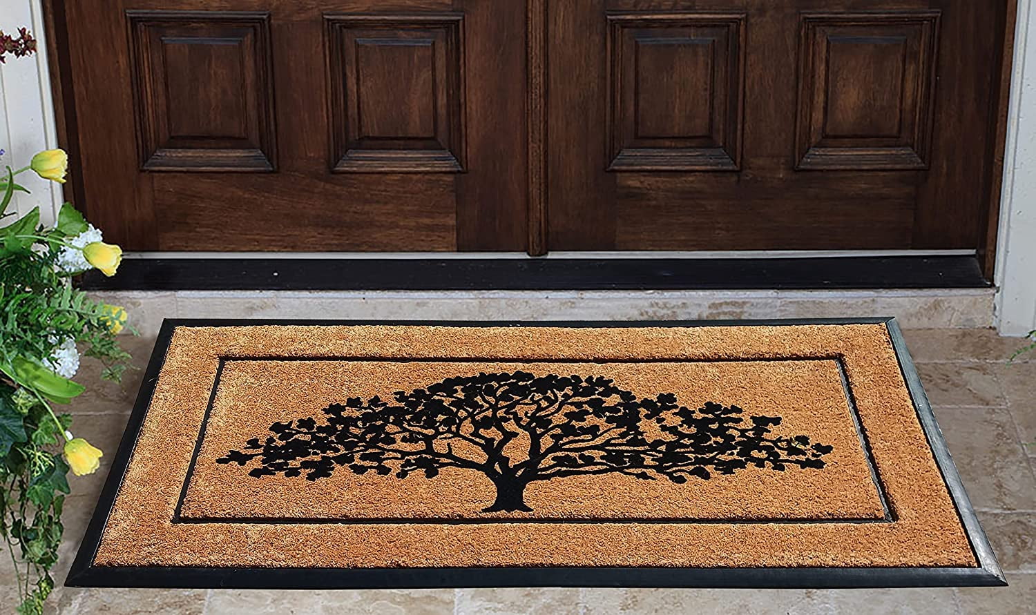 A1HC Large Outdoor Doormat, Natural Coir and Rubber, Heavy-Duty Flocked Entrance Mat for Porch and Entryway, 30 x 60 inches