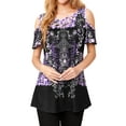 thumbnail image 3 of STARVNC Women Short Sleeve Boho Printing Colorblock Splice Tunic Top, 3 of 11