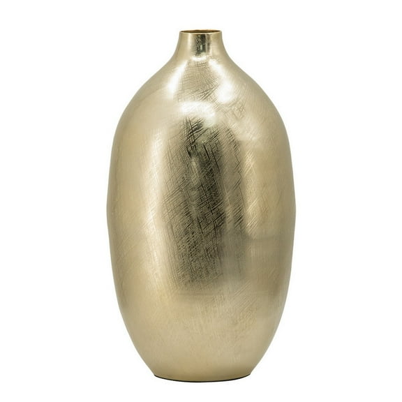 Benjara BM302540 19 in. Pansy Metal & Tall Curved Bottleneck Shape Modern Vase, Gold