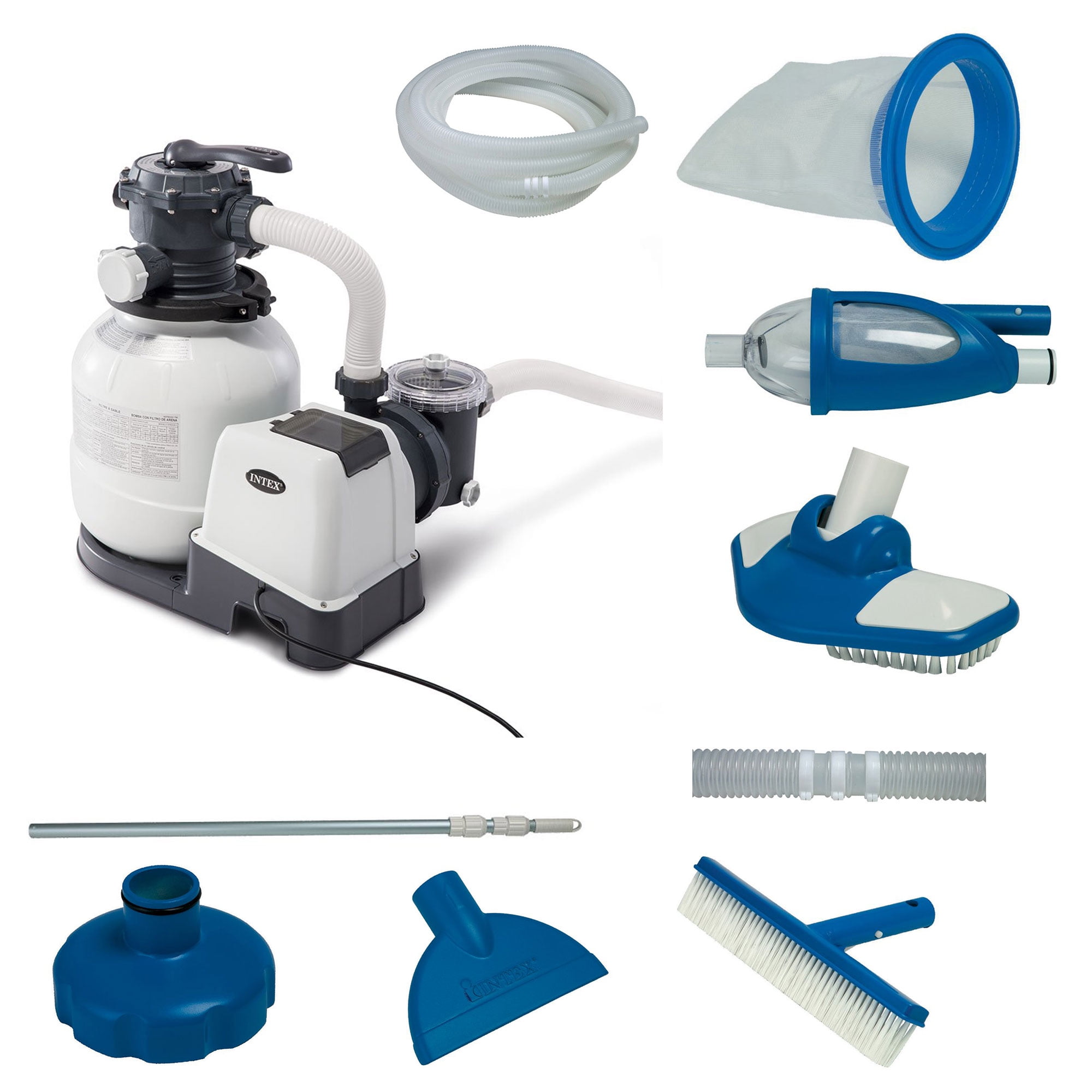 vacuuming above ground pool with sand filter