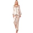 thumbnail image 4 of MOSEYEYOO Womens Satin Pajamas Set Button Down Silk 2 Piece Pj Sets Long Sleeve Sleepwear, 4 of 6