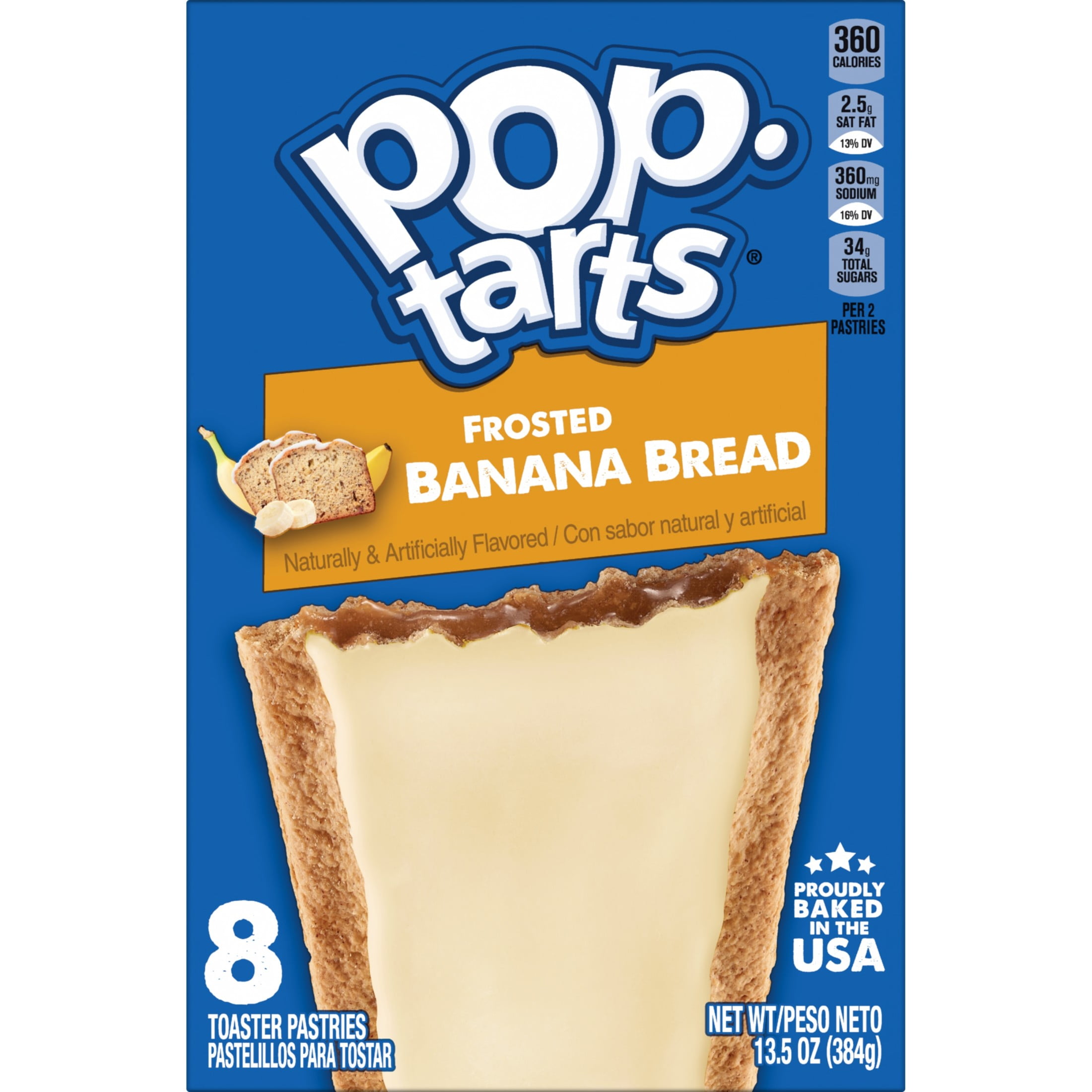 Pop-Tarts Frosted Banana Bread Toaster Pastries, Breakfast Foods, Shelf-Stable, 13.5 oz (8 Count)