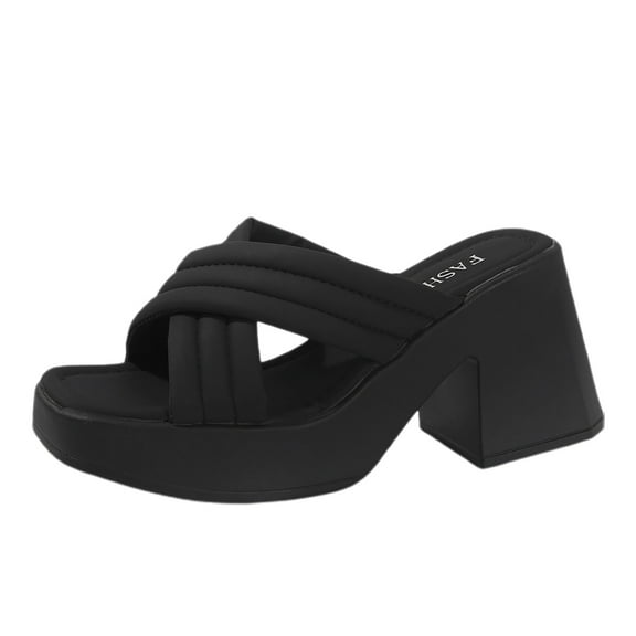 IUJSOY Womens Platform Heels Open Square Toe Slip on Dressy Pumps Shoes Chunky Block Heeled Wegdes