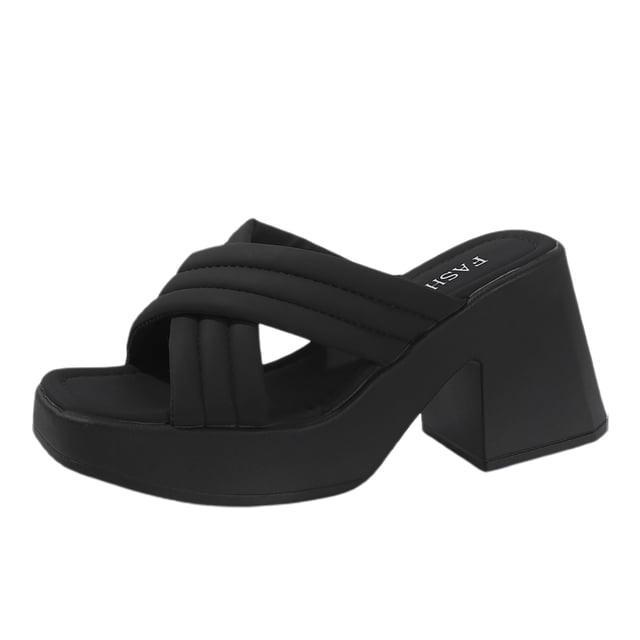 IUJSOY Womens Platform Heels Open Square Toe Slip on Dressy Pumps Shoes Chunky Block Heeled Wegdes