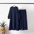 thumbnail image 4 of Two Piece Plus Size Sets for Women Fall Spring Solid Color Muslim Solid Color Long Sleeve Shirt Coat Wide Leg Trousers Casual Suit, 4 of 7