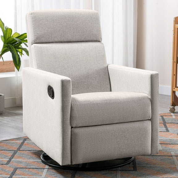 Modern Upholstered Rocker Glider Chair, Plush Swivel Recliner for Nursery or Living Room – Brown