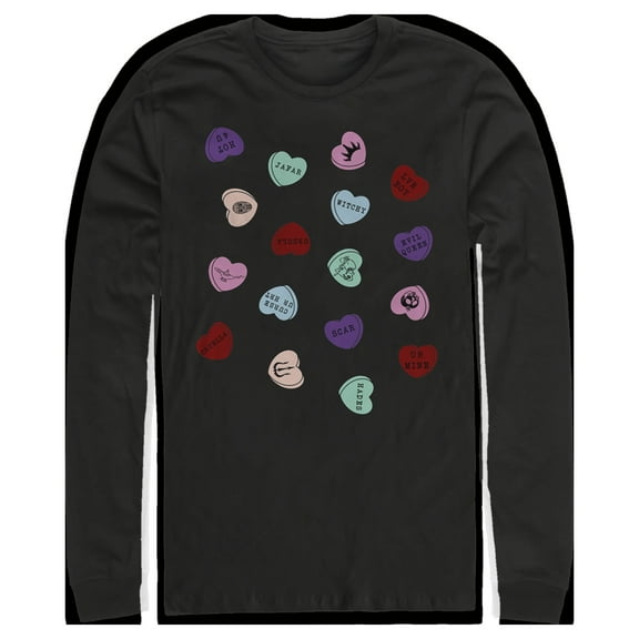 Men's Disney Villains Valentine's Day Candy Hearts Long Sleeve Shirt Black 2X Large
