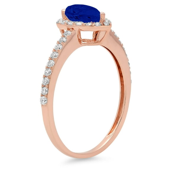 0.755 ct Pear Cut Simulated Blue Sapphire Halo Engagement Ring for Women in 18K Rose Gold