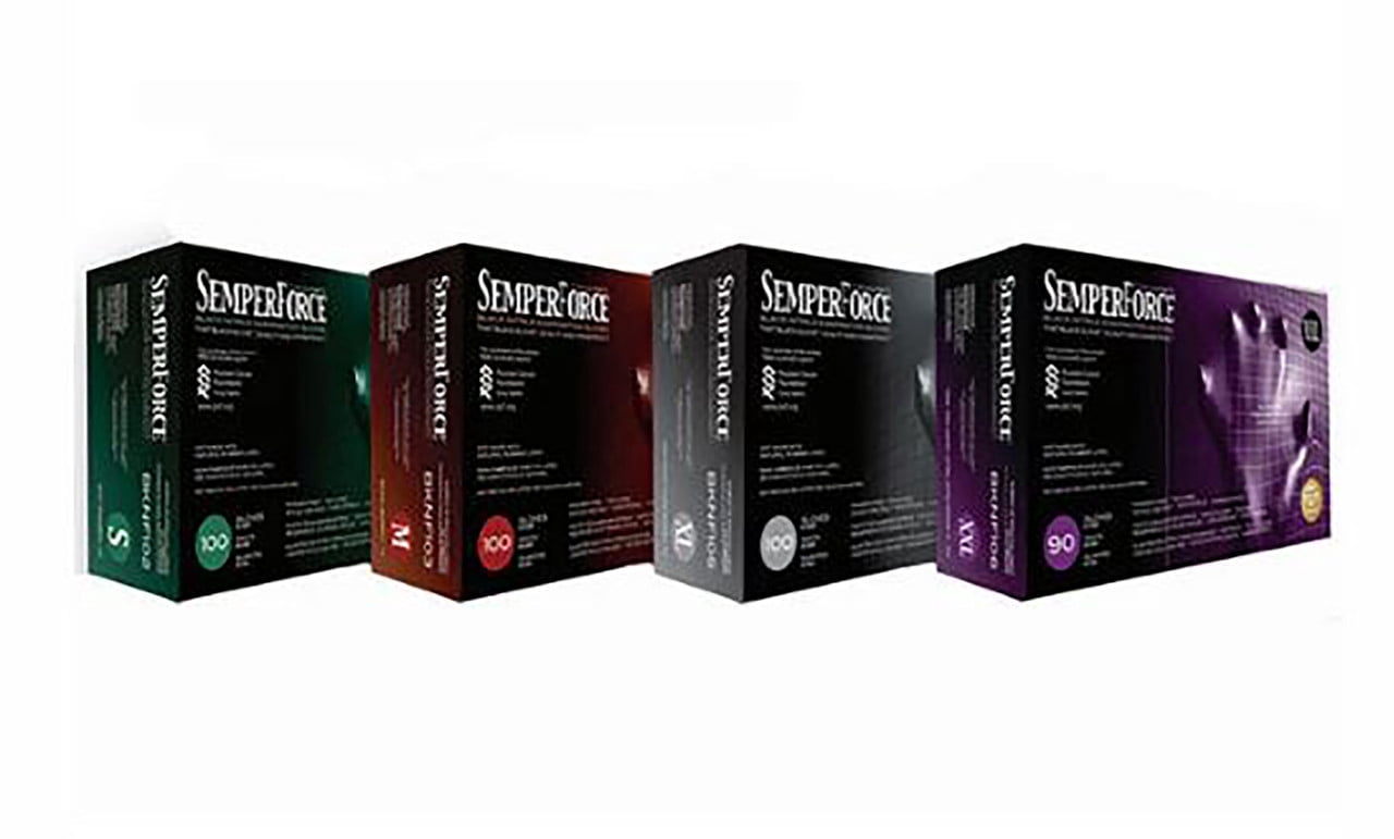 SemperForce BKNF106 Black Nitrile Gloves, Exam Grade, 5 mil, Size 2XL, 90/Box