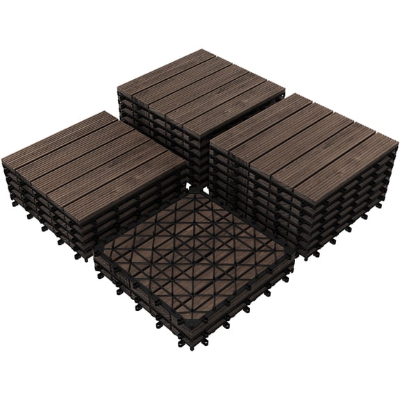 Renwick Pack of 27 Interlocking Wood Flooring Tiles for Outdoor & Indoor, Black