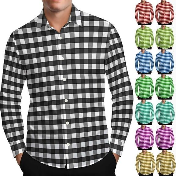 Txeol Dress Shirts for Men Christmas Plaid Long Sleeve Hawaiian Tshirts Regular Fit Button Down Blouse Business Work Tops Army Green S