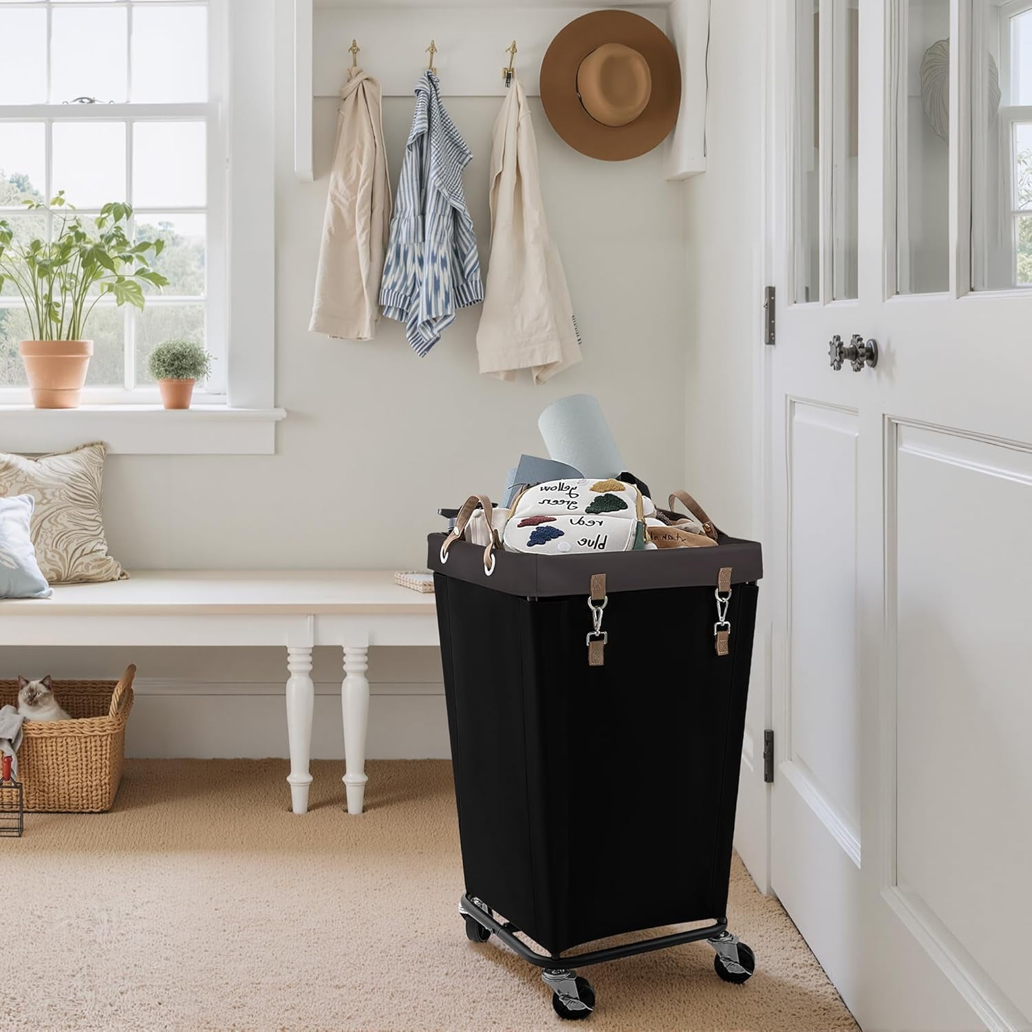 110L Laundry Basket with Wheels, Large Rolling Hampers for Clothing Organizer, Dirty Clothes Basket for Hotel, Home, Closet, Dorm, Beige