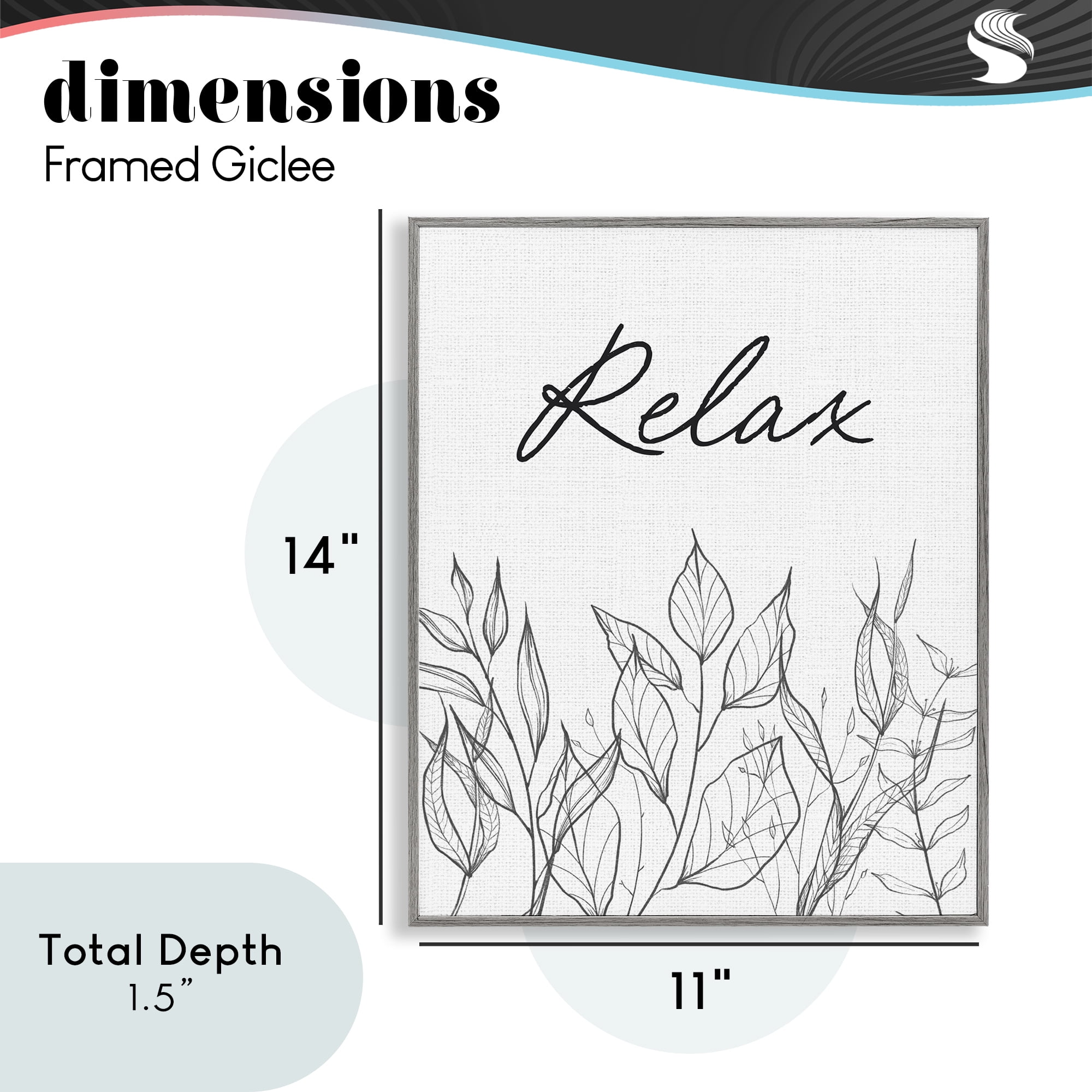 Relax with Leaf Outlines Gray Framed Giclee Art, design by Lettered and Lined