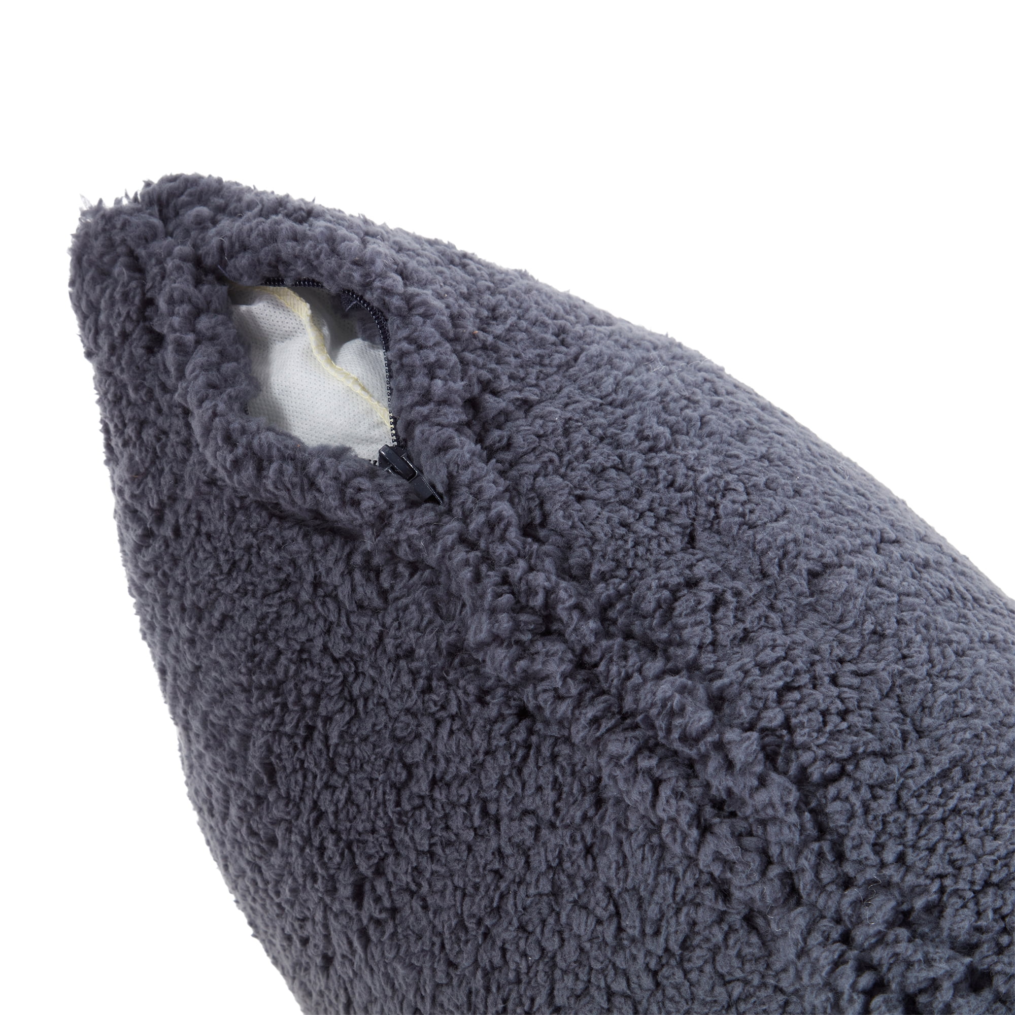 24 in. Square Sherpa Throw Pillow Cover in Blue Steel
