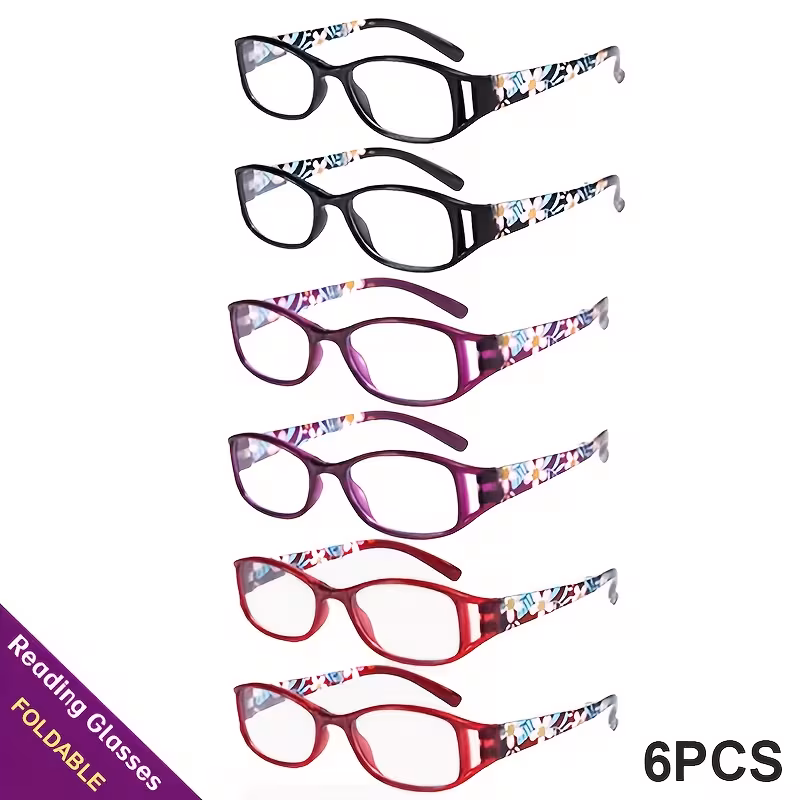 6 Pack Folding Reading Glasses for Women Men, Vintage Foldable Readers, Multiple Magnification Options +1.0 to +4.0, Compact Portable Eyeglasses for Reading, Computer & Phone Use