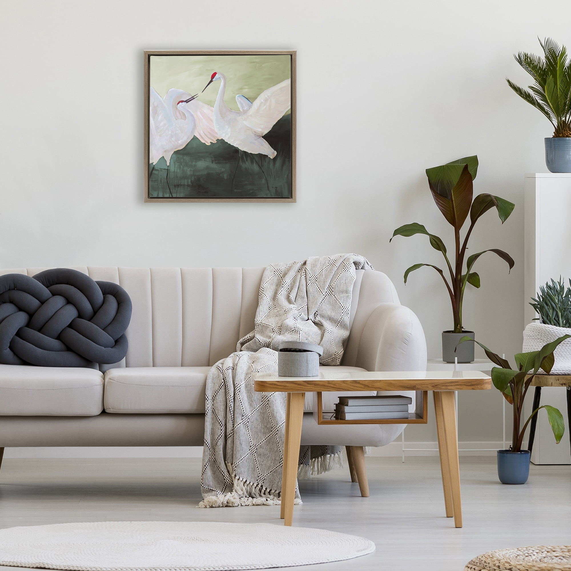 Stupell Industries White Sandhill Cranes Brown Framed Floater Canvas Wall Art, design by Robin Maria