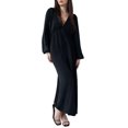 thumbnail image 1 of xiaxaixu Robe Longue pour Femme Couleur Unie à Col en V Robe à Manches Longues Printemps Automne à Nouer Dos Nu Robe de Soirée de Vacances, 1 of 6