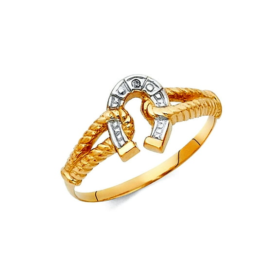 14k Yellow Gold and White Gold Lucky Horseshoe Ring Size 7 Ring for Women - 1.9 Grams