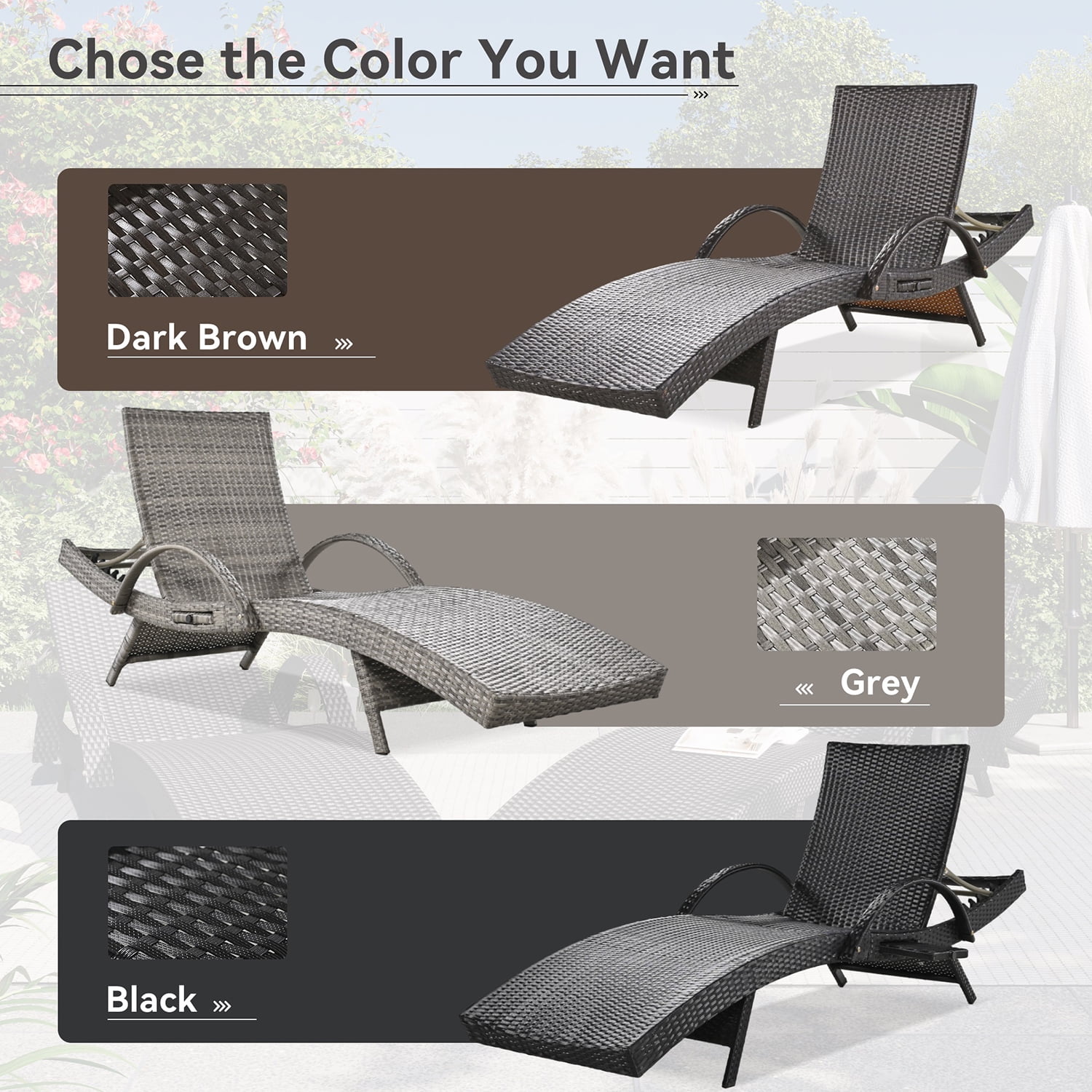 Aimee Lii Set of 2 Patio Wicker Adjustable Backrest Ergonomic Chaise Lounge Chairs with Pull-out Side Table, Convenient and Comfortable, Gray Aimee Lii Set of 2 Patio Wicker Adjustable Backrest Ergonomic Chaise Lounge Chairs with Pull-out Side Table, Convenient and Comfortable, Gray