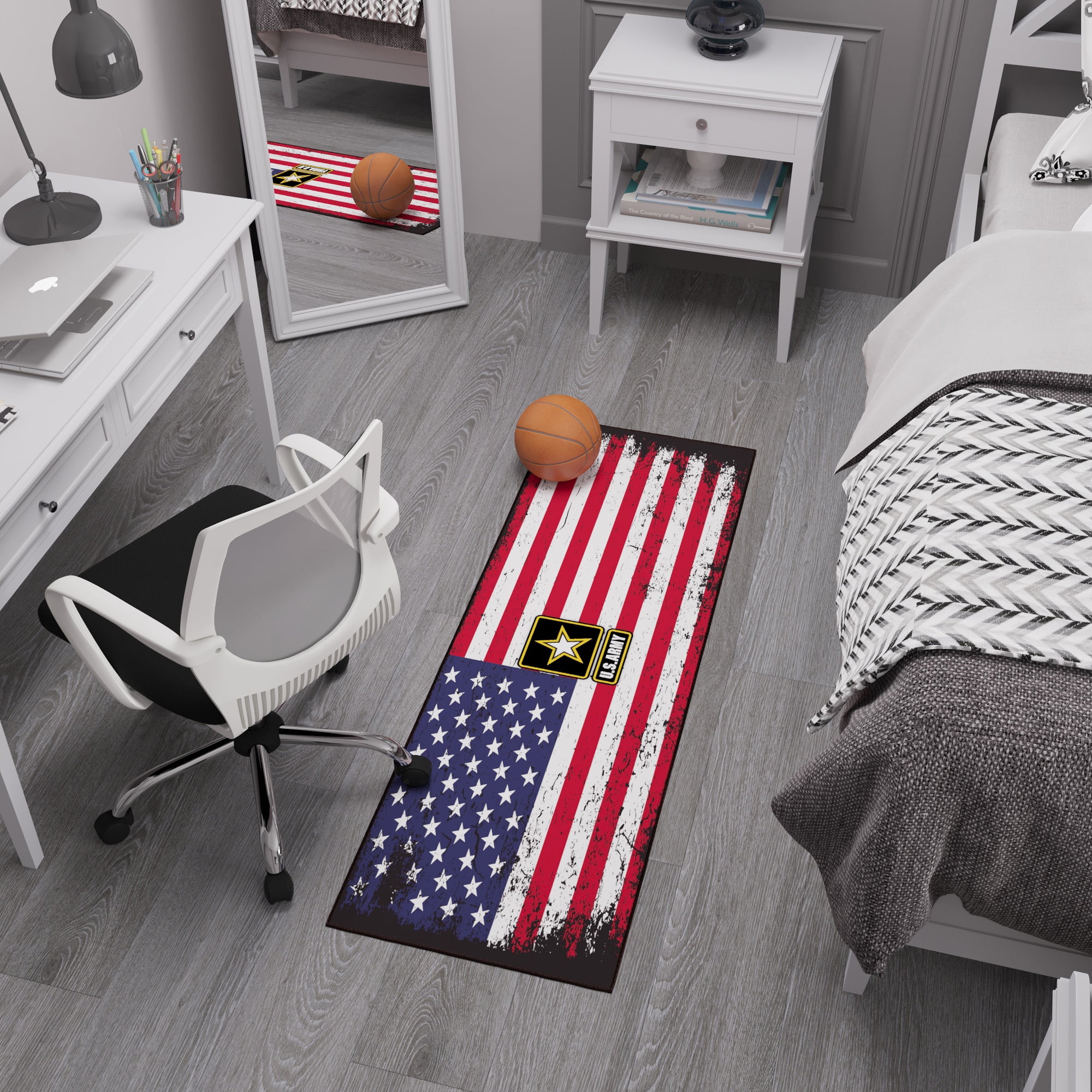 Ottomanson US ARMY USA Flag Machine Washable Non-Slip Rubberback 2x5 Runner Rug, 20"x 59", Red/White