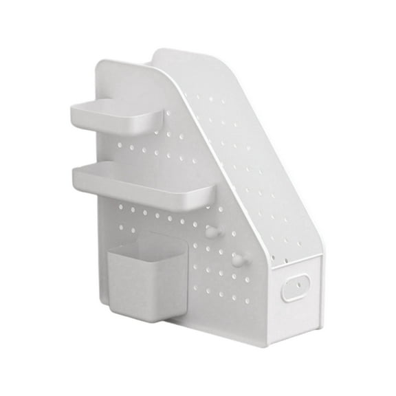 Desk Document Organiser Storage Box With Pegboard Pen Cup Space Saving Bookend