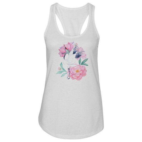 Crane With Peony Flowers Tank Women -Image by Shutterstock, Female x-Small