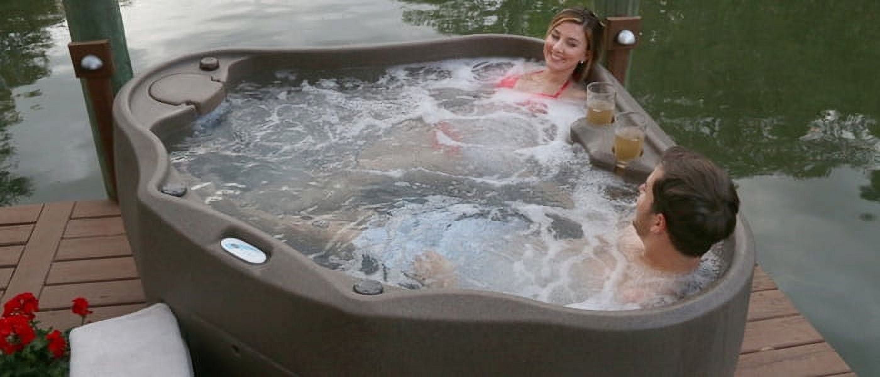 Premium 300 2-Person Plug and Play Hot Tub with 20 Stainless Jets, Heater, Ozone and LED Waterfall in Brownstone