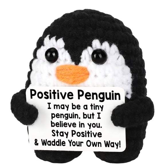 Emotional Support Plush Handmade Crochet Positive Penguin, Valentines Day Gift for Girlfriend Boyfriend, Anniversary Gift for Couple, Soft Stuffed Penguin Encouragement Companion