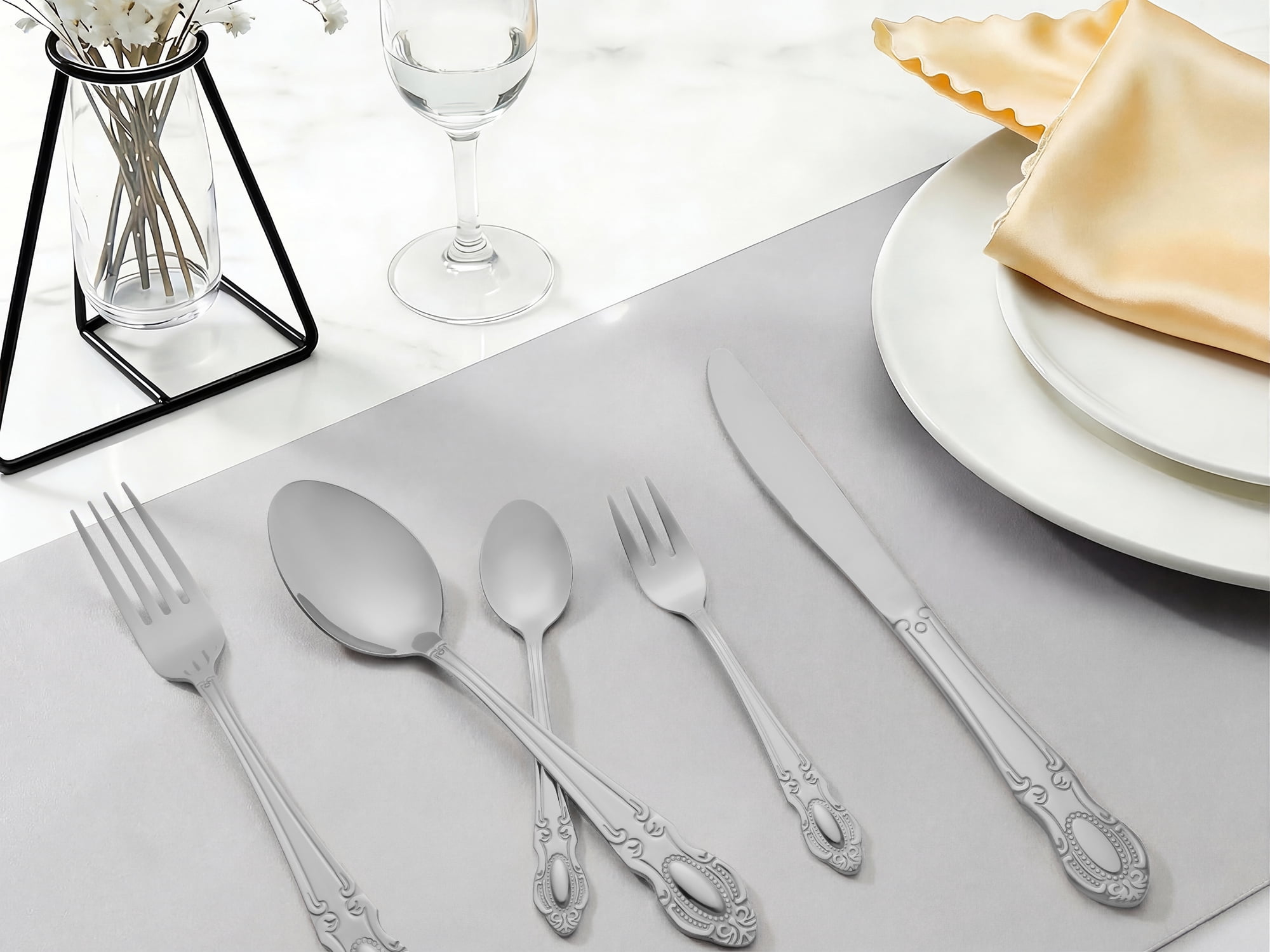 Unique Bargains 20 Piece Stainless Steel Flatware Set for Modern Cutlery Set Silver