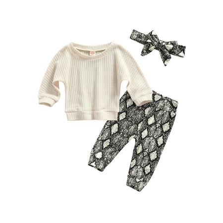 

ZIYIXIN Spring Autumn Baby Girls Cute Clothes 3pcs Solid Long Sleeve Sweatshirt Tops Heart/Snakeskin Printed Pants Headband Sets Apricot 2-3 Years