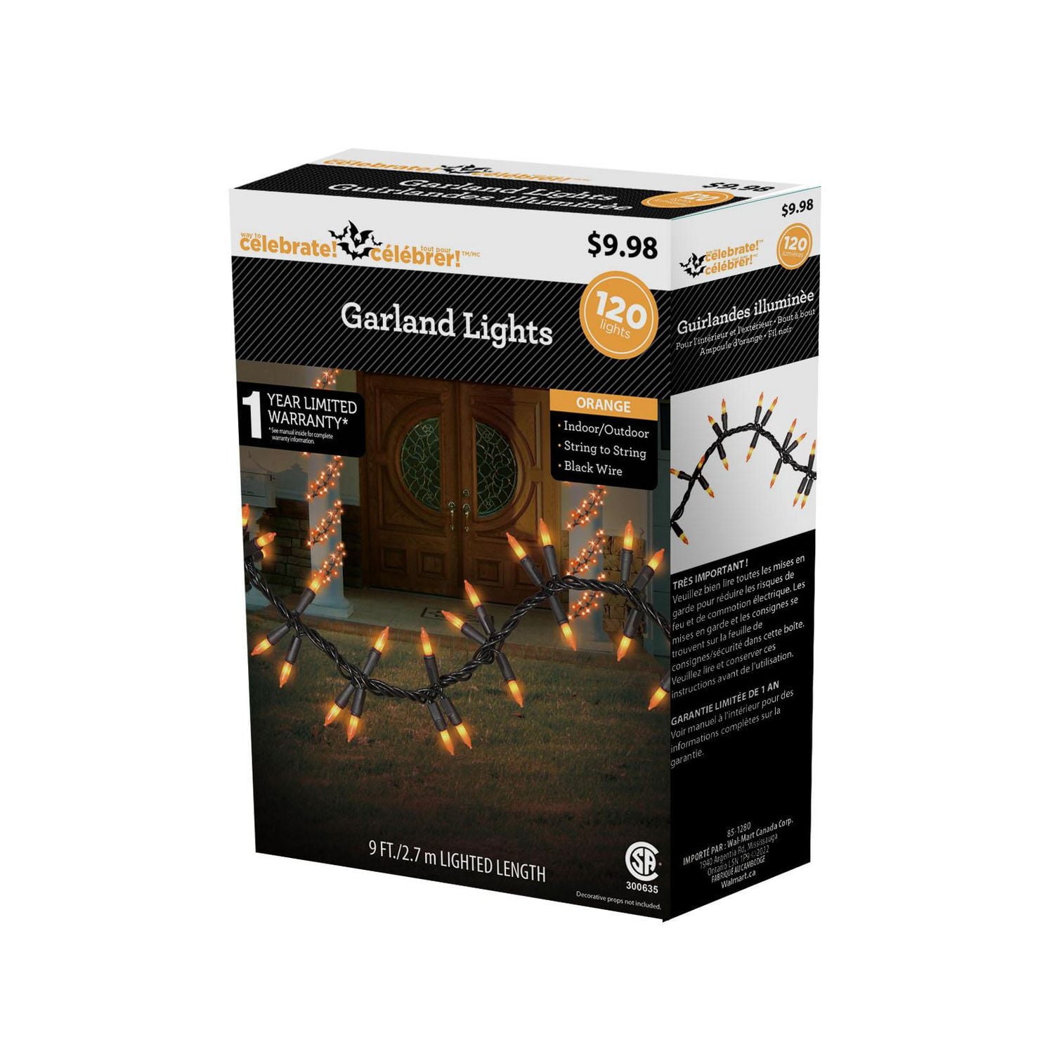 Way to Celebrate 120-Count Incandescent Garland Halloween Lights, Ceramic Orange