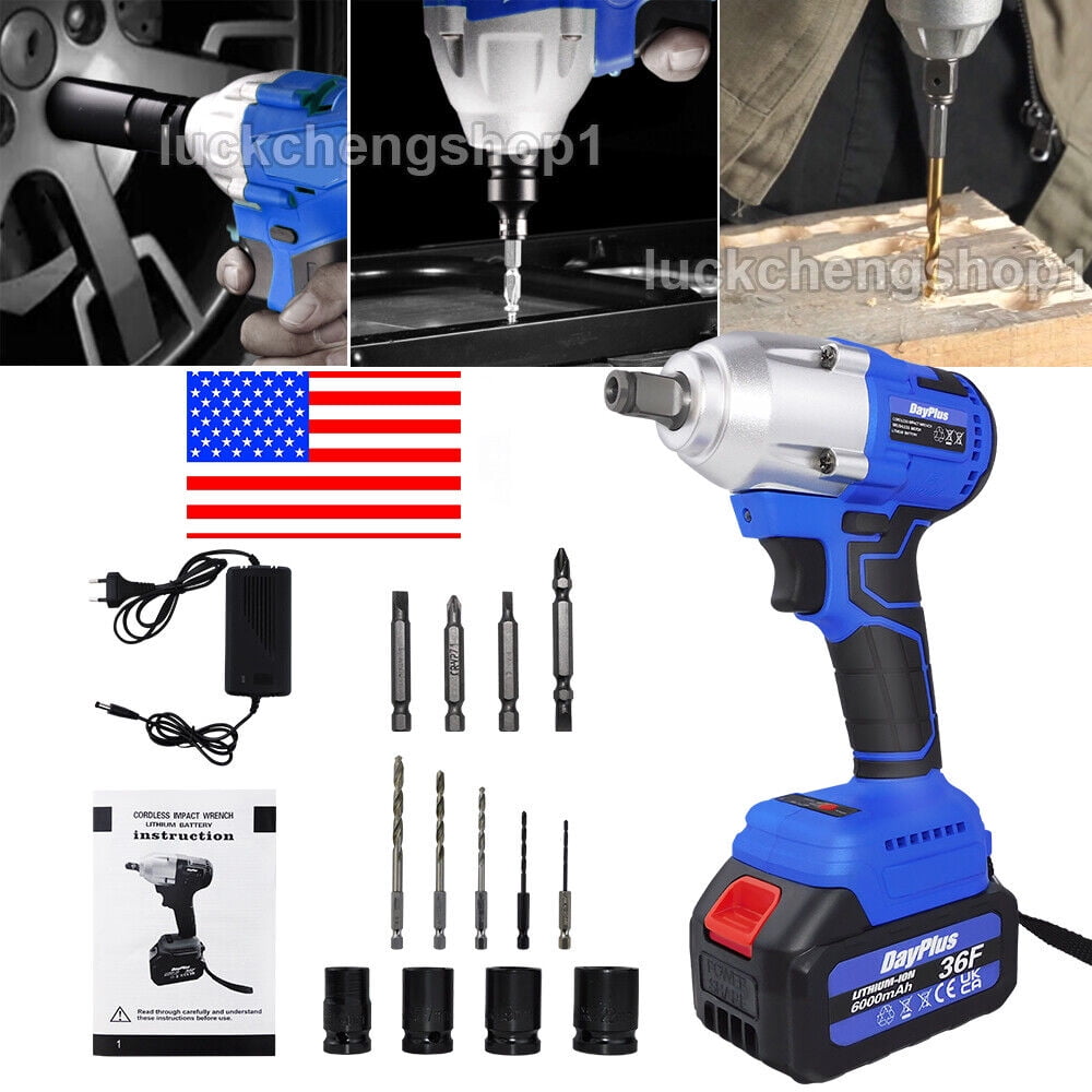 Dayplus Cordless Electric Impact Wrench Rattle Nut Gun 1/2 Driver 420Nm