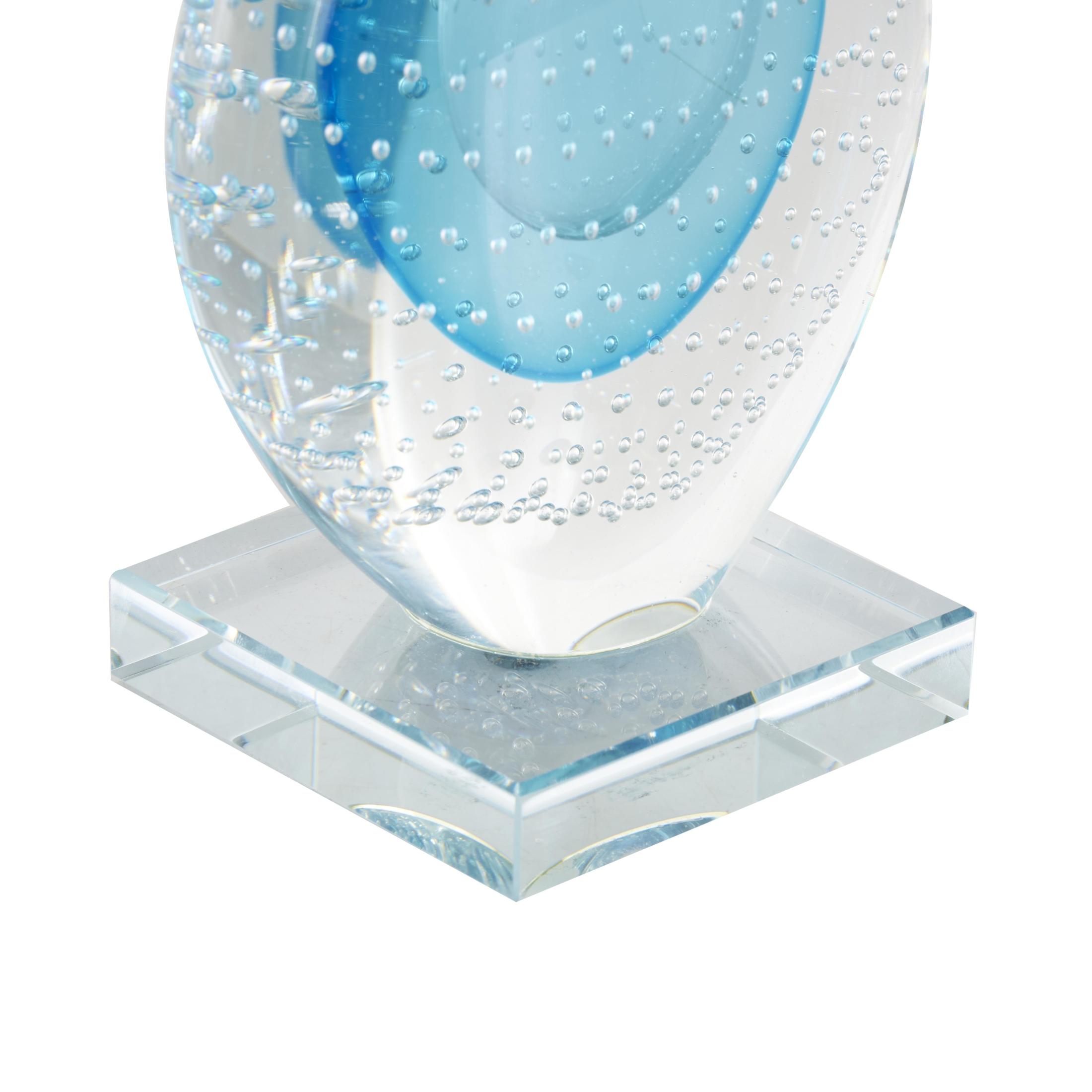 5" x 13" Blue Glass Teardrop Abstract Sculpture with Clear Bubble Droplets, by DecMode