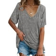 thumbnail image 2 of Short Sleeved Women V-Neck Solid Color Loose T-Shirt Tops, 2 of 5