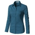 thumbnail image 2 of DOUBLJU Women's Long Sleeve Button Closure Tight Fitting Basic Down Dress Shirt With Plus Size, 2 of 4