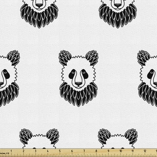 FLANNEL Fabric with Panda Bear Animals and Paw Prints Plaid Check 1.2 Yards