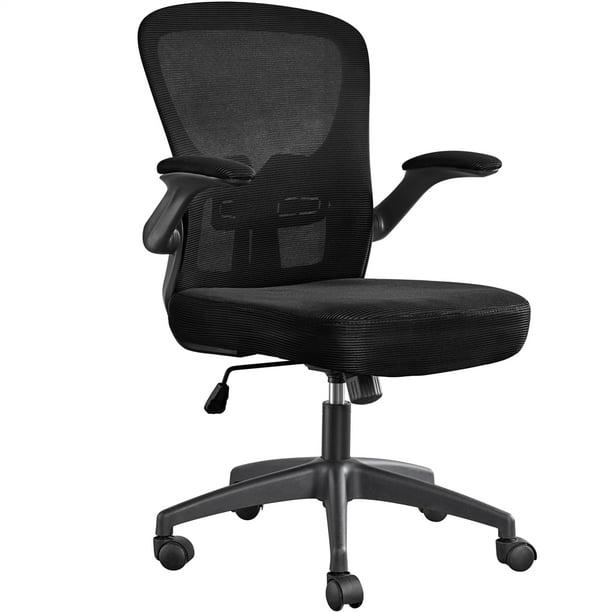 SmileMart Mid Back Adjustable Office Chair with Flip Up Armrests, Black ...